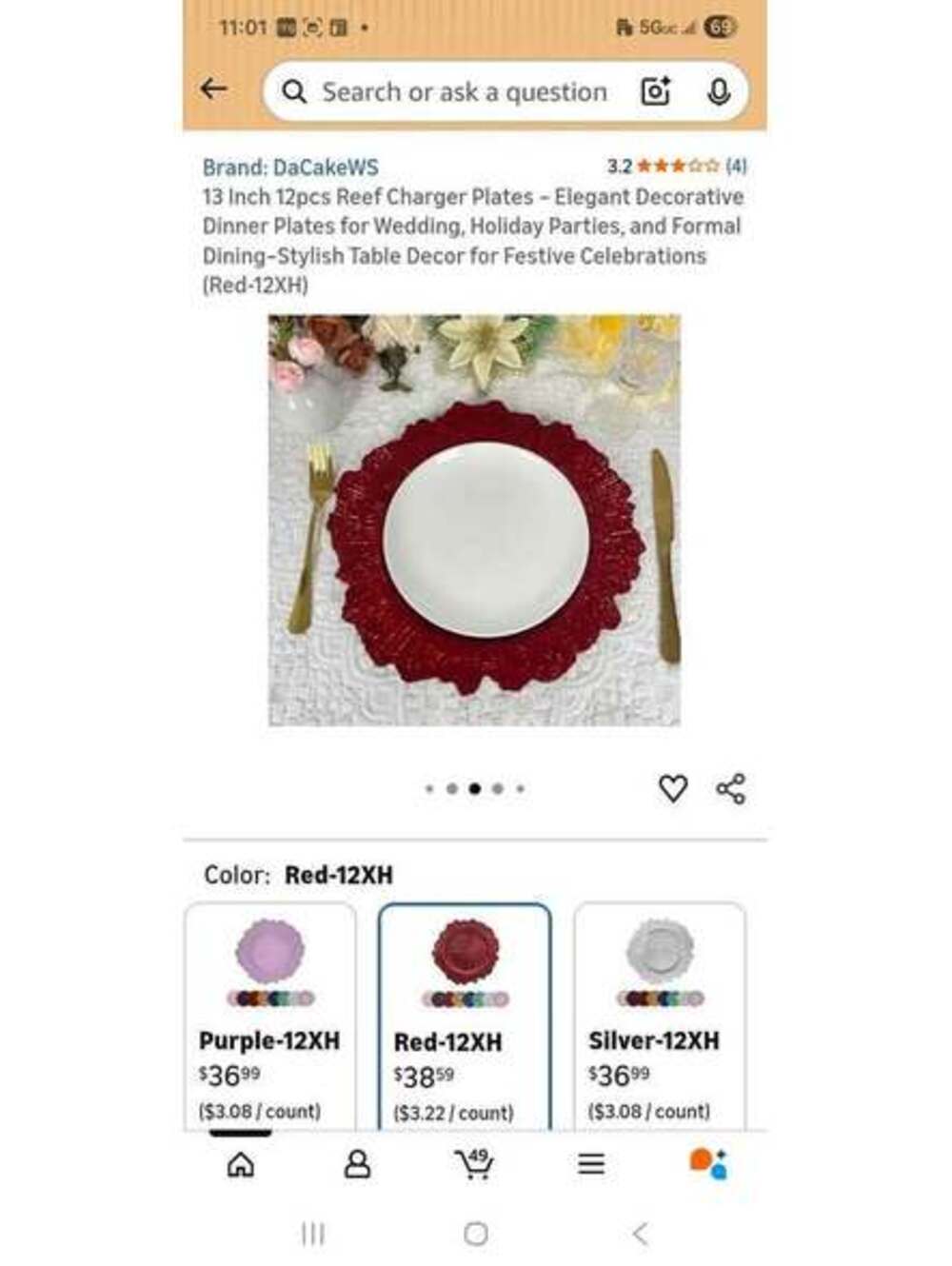 Set of 50 Red Textured Reef Charger Plates